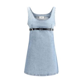 Coperni Short Dresses, female, Blue, Size: M Denim Short Dress with Leather Belt