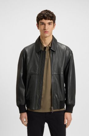 Boss Orange by Hugo Boss Lederjacke BOSS ORANGE Joberg, Herren, Gr. 48, schwarz (schwarz001), Obermaterial: 100% Schafsleder, unifarben, regular fit h&uuml;ftlang, Strickb&uuml;ndchen, 