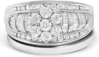 House of Brilliance 14K White Gold 1.0 Cttw Round and Baguette Diamond Cluster Bridal Set at Nordstrom, Size 7