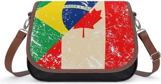 Generic Canada And Brazil Retro Flag Womens Leather Crossbody Bags with Adjustable Strap Casual Printed Shoulder Handbag