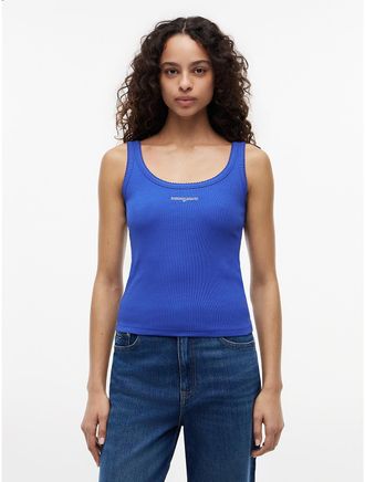 Tommy Hilfiger Womens Tommy Jeans Slim Fit Rib-Knit Tank Top - Noble Blue - XL