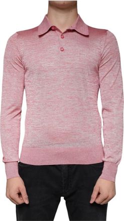 Dolce & Gabbana Polo met lange mouwen - Heren - Polos - Roze - XS - Katoen - Tops
