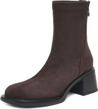 Generic Womens Ankle Boots Round Toe Chunky Heels Back Zip Stretch Design Soft Upper Cushioned Insole Comfortable Non Slip Wear Resistant Casual Office Shoes,