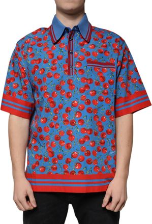Dolce & Gabbana Blue Cherry Cotton Collared Men Polo Mens T-shirt