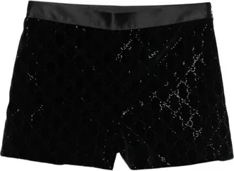 Gucci Black Embroidered Cotton Velvet Shorts