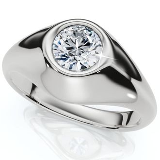 Pompeii3 Mens Solitaire Round Diamond Ring 1Ct Anniversary Pinky Ring 14k Gold Lab Grown