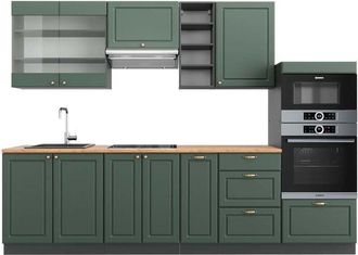 Vicco Mueble De Cocina Fame-line, Verde-dorado Casa De Campo/antracita, 280 Cm, Et Roble