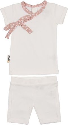 Maniere Speckle Trim Stretch Cotton Wrap Shirt & Shorts Set in White at Nordstrom, Size 2T