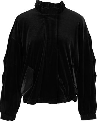 Emporio Armani Black Ruffled Collar Elasticated Hem Velvet Blouson Jacket
