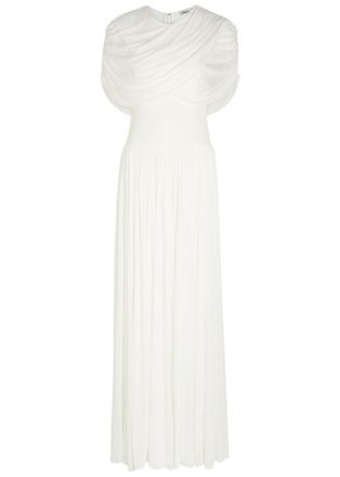 SIMKHAI Nancie Draped Cape-effect Jersey Maxi Dress - Ivory - 12 (UK16 / XL)