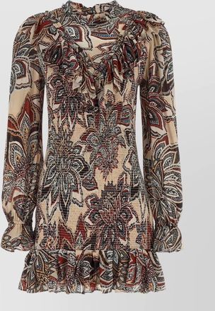 Farm Rio floral-print high-neck long-sleeve mini dress