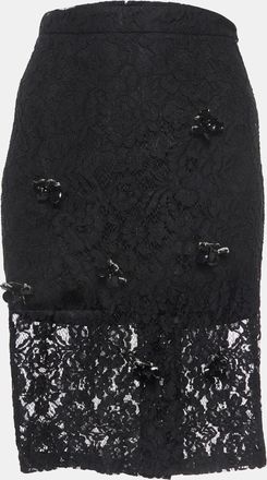 Alexis Alexis Black Brooch Embellished Lace Pencil Skirt