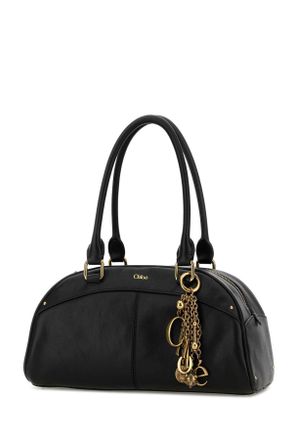 Chlo&eacute; Womens Black Leather Bowling Handbag Borse A Mano