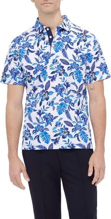 Bugatchi Hendrix Digital Floral Print Pima Cotton Polo in Classic Blue at Nordstrom, Size Xx-Large