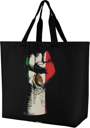 Generic Mexico Flag Nation Spirit Reusable Shopping Bags One Shoulder Grocery Tote Bag Waterproof Big Purse for Work Travel