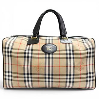 Burberry Beige Black Leather Boston Bag (Pre-Owned)