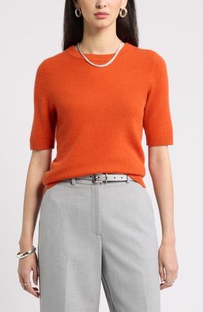 Nordstrom Cashmere Short Sleeve Crewneck Sweater in Orange Clay at Nordstrom, Size Xx-Large