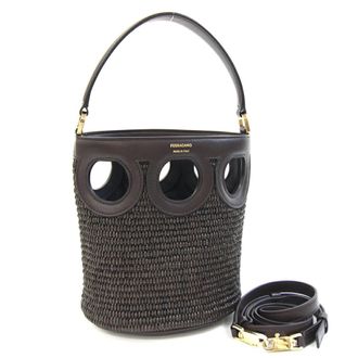 Ferragamo Raffia Leather Handbag Shoulder Bag (Pre-Owned)