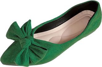 Generic Womens Flats Casual Pointed Toe Dressy Shoes Bow Solid Color Classic Lightweight Comfortable Slip On Walking Shoes Work Shopping Green