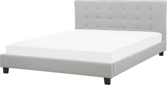 Beliani Beliani - Cama Con Somier De Poli&eacute;ster Gris Claro 180 X 200 Cm Abotonado La Rochelle