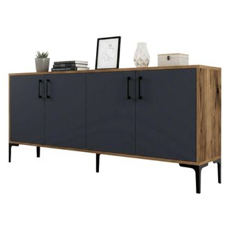 Dmora Aparador Orionis, Buf&eacute; De Sal&oacute;n, Aparador De Sal&oacute;n, Despensa De Cocina, 180x35h78 Cm, Nogal Y Antracita, Con Embalaje Reforzado - Dmora