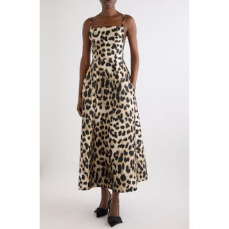 Givenchy Sliced Leopard Jacquard Volume Dress in Beige at Nordstrom, Size 42