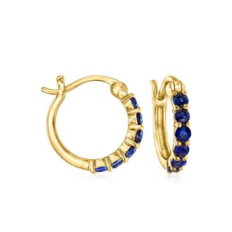 RS Pure by Ross-Simons Sapphire Huggie Hoop Earrings in 14kt Yellow Gold