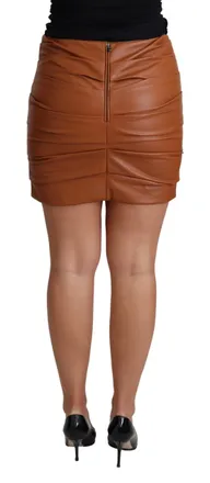 Dolce & Gabbana Womens Brown Lambskin High Waist Mini Pleated Skirt Leather
