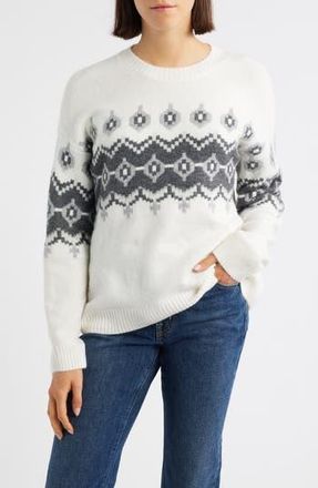 Vince Camuto Fair Isle Crewneck Sweater in Antique White at Nordstrom Rack, Size Large