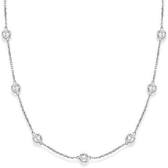 Allurez Natural Diamond Station Necklace Bezel-Set 14k in White Gold at Nordstrom, Size 18