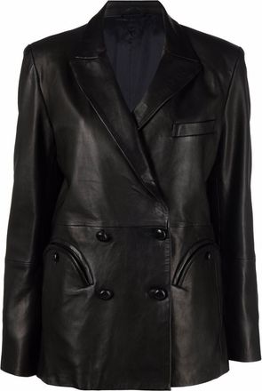 Blaz&eacute; Milano double-breasted leather blazer - women - Sheepskin/Viscose - 2 - Black