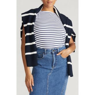 Universal Standard Noyack Breton Stripe Tank in White/cenote Stripe at Nordstrom, Size Xxx-Large