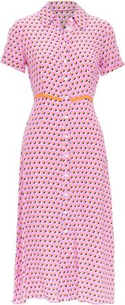 Diane Von F&uuml;rstenberg Georgia pink polka dot crepe de chine midi dress US0 XS