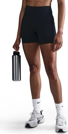 Nike Universa Medium-Support High-Waisted 5-Inch Pocket Biker Shorts in 010 010 Black/anthracite/black at Nordstrom, Size Xx-Small