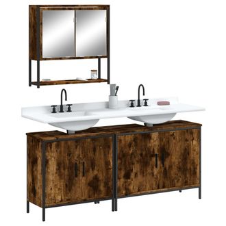 vidaXL Vidaxl - Set De Muebles Ba&ntilde;o 3 Pzas Madera Contrachapada Roble Ahumado