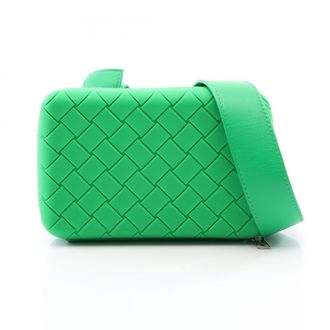 Bottega Veneta Green Rubber Leather Handbag Shoulder Bag (Pre-Owned)