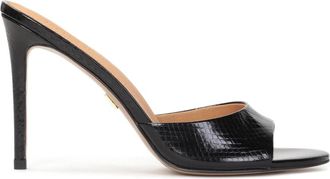 Kazar Zwarte muiltjes op een hak gemaakt van reli&euml;fleer. Dit product valt klein uit. - Dames - Muiltjes - Zwart - 37 EU - Leer - Schoenen