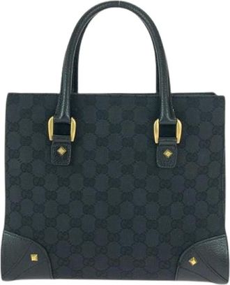 Gucci Pre-owned Handbags, female, Black, Size: ONE SIZE Pre-owned GG Canvas Leather Tote Bag