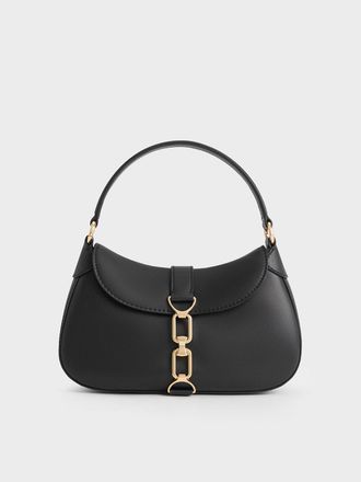 Charles & Keith Agatha Chain-Accent Hobo Bag