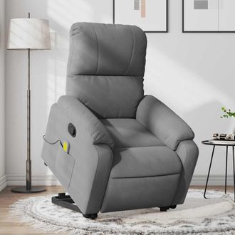 vidaXL Sill&oacute;n Reclinable Masaje Elevable Tela Microfibra Gris Oscuro Vidaxl