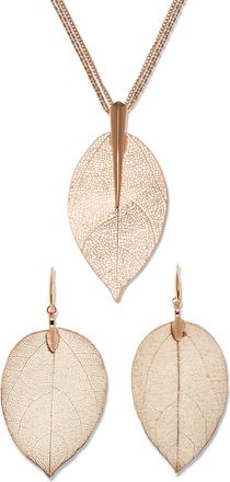 Palm Beach Jewelry Rose Gold-Plated Leaf Necklace Set, 26 inches, plus 2 inch extension