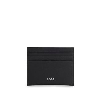 BOSS Card holder in leather with metal logo