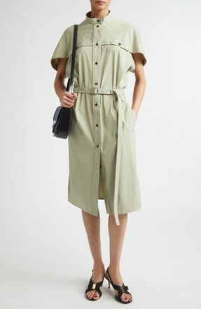 Ferragamo Stretch Poplin Shirtdress in Burnt Sage at Nordstrom, Size 12 Us