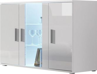 Mirjan24 Aparador Tornola 106, Blanco + Blanco Brillante, 80x120cm, N&uacute;mero De Puertas: 341cm, Aglomerado Laminado, Vidrio, Led