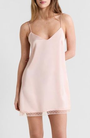 Etam Plume Lace Trim Satin Chemise in Powder Pink at Nordstrom, Size X-Large