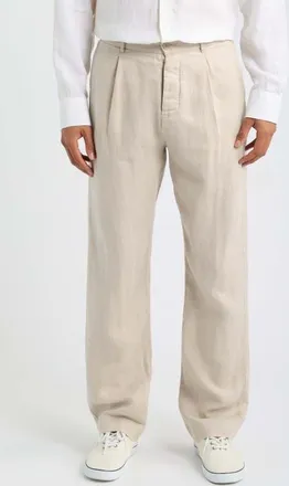 Alex Crane Alta Pleated Linen Trousers in Bone at Nordstrom, Size 34