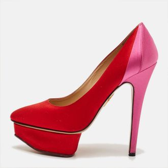 Charlotte Olympia Red/pink Satin Paloma Fan Pleat Platform Pumps