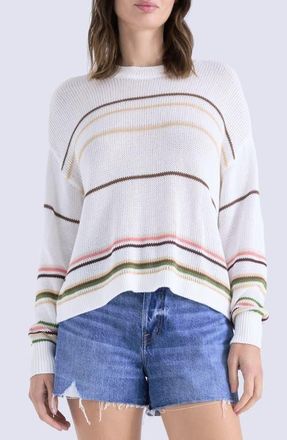 Pistola Denim Eva Rib Knit Frayed Edge Cotton Sweater in Light Tumeric Multi Stripe at Nordstrom, Size X-Small Regular