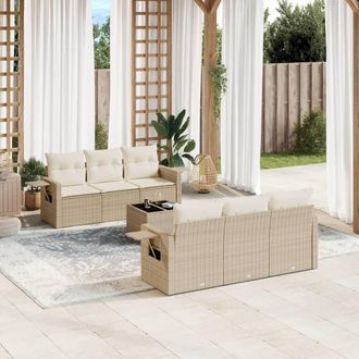 vidaXL Vidaxl - Set Sof&aacute;s De Jard&iacute;n 7 Piezas Y Cojines Rat&aacute;n Sint&eacute;tico Beige