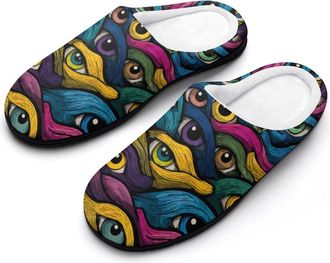 Generic Ocean Wave Eyes Funny Mens Cotton Slippers Soft Non-Slip Rubber Sole House Slipper Indoor Outdoor